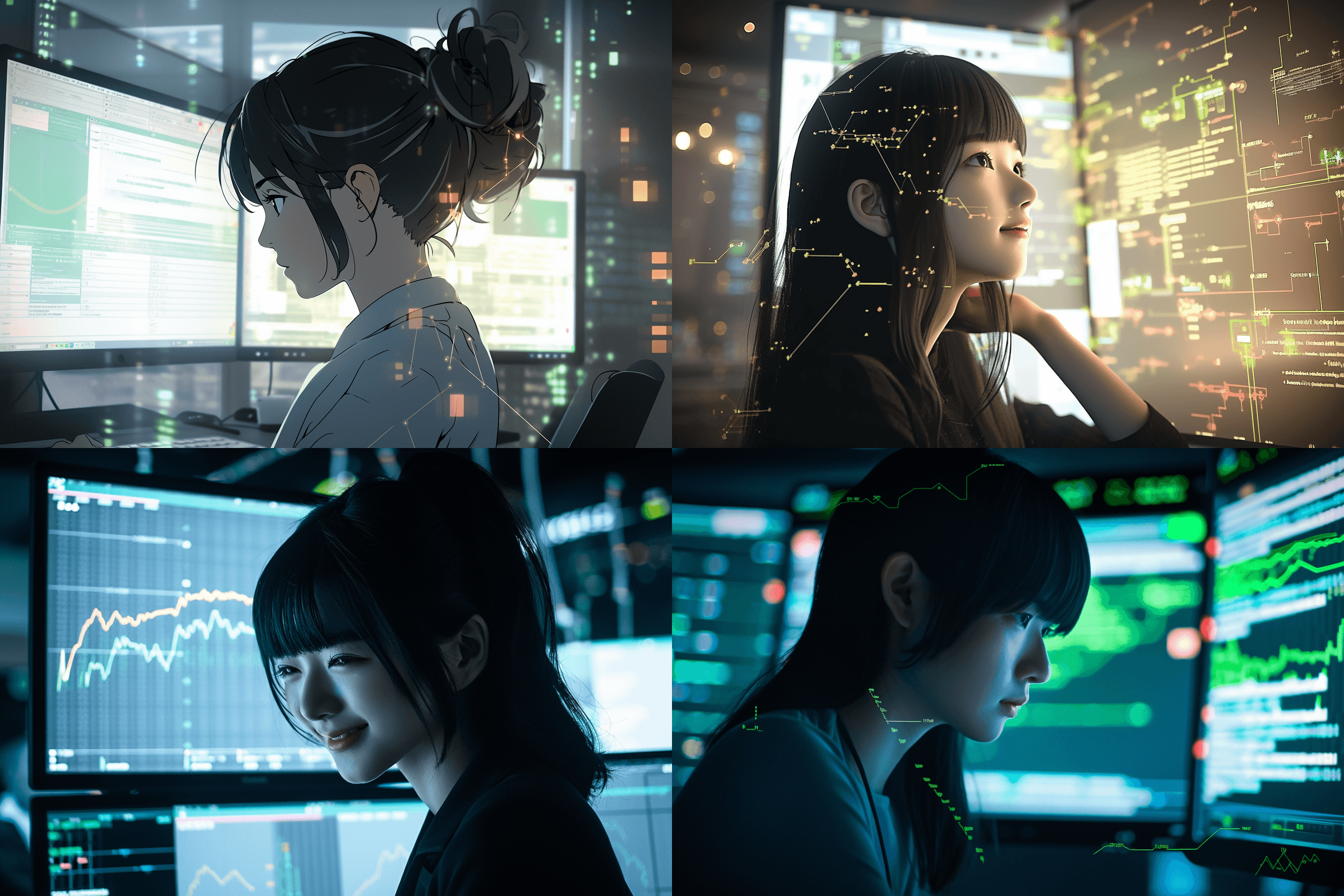 Joyful Japanese IT engineer celebrating project completion, soft light with
background code